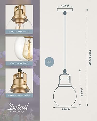 Окачен лампа Audickic Злато за Кухненски Остров, 5 Висящ лампа, Окачена лампа с Прозрачна стъклена топка, AD-2146-1P2-GD