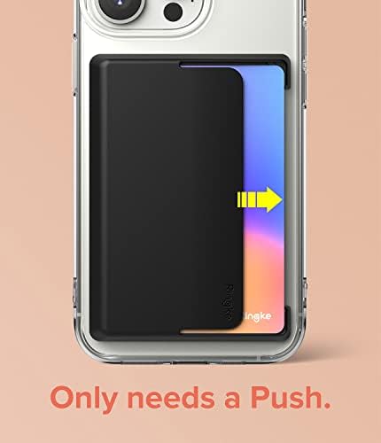Държач за карти със странично управление Ringke, Съвместим с iPhone на Galaxy, С тиксо На портфейла Slim Hard Premium Card ID Sleeve - Черен