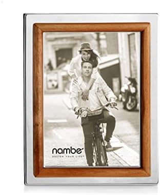 Рамка за снимки nambe Hayden, 5 x 7 | Ретро и модерен дизайн | Настолна витрина и декор за вашия дом офис | Изработена от сребърни плочи, дърво и акация стъкло | Дизайн Майк Аль
