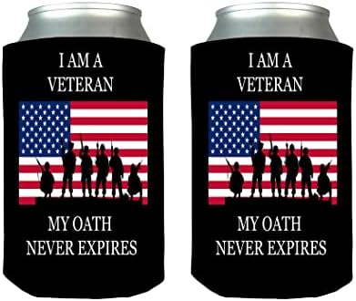 Военната Клетва е Ветеран, Комплект с Флага на Ветеран, Сгъваема бирена кутийка, Ръкави за охлаждане на Напитки, 2 Комплекта по 2 опаковки Подарък Набор от Комбота