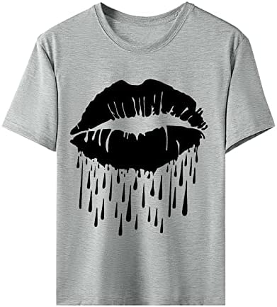 Секси Топ Тениска за Момичета, Юноши Лято Есен Къс Ръкав през Цялата Силует на Устните Графичен Свободен Приятелка Блуза