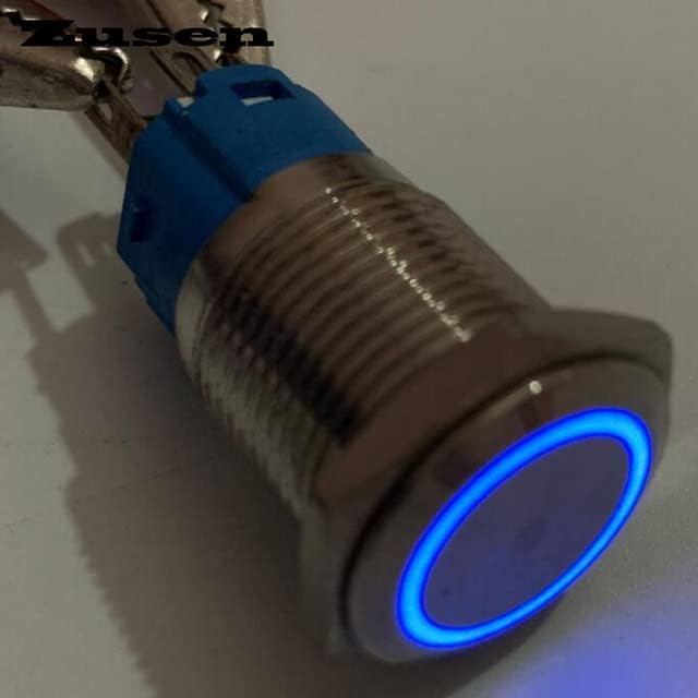 Пръстен Zusen 16 мм 1NO1NC с подсветка За миг нулиране, Бутон превключвател за включване/ изключване - (Цвят: син, напрежение: