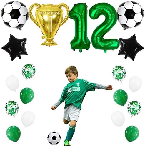 Балони на 12-ти Рожден Ден Kawailay Soccer Балони за Футболна Среща, на Трофея от Шампионата, Балон, Тъмно Зелен, бял