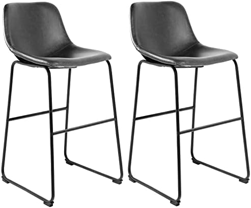 Комплект от 2 Продуктова столове Rfiver от изкуствена кожа PU, Промишлени Бар Столове за кръчма с облегалка и поставка