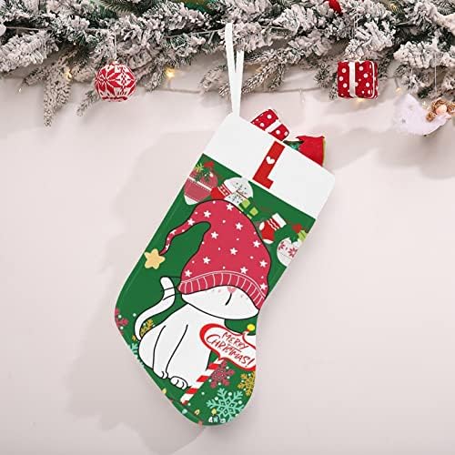 Коледни Чорапи с монограм Santa Котка с Буквата L и Сърце с Размер 18 инча Зелено-Бял цвят