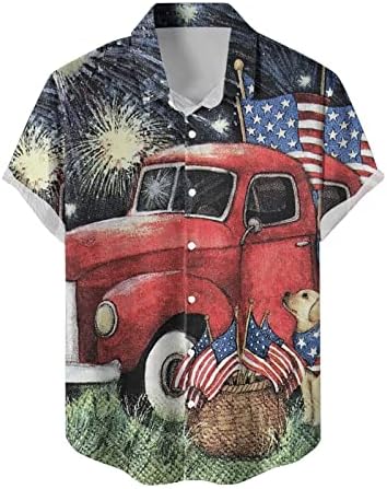 2023 Нова Мъжки Ежедневни Риза в стил Мозайка с Принтом Ден на Независимостта на САЩ в стил Мозайка с Къс ръкав, Висока