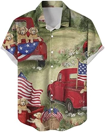 2023 Нова Мъжки Ежедневни Риза в стил Мозайка с Принтом Ден на Независимостта на САЩ в стил Мозайка с Къс ръкав, Висока