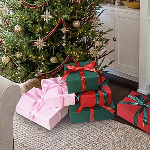 Коледен Подарък кутия с капак, 12 x 8 x 4 Луксозен Подарък кутия Здрава Хартиена кутия с Панделка Декоративна Подарък
