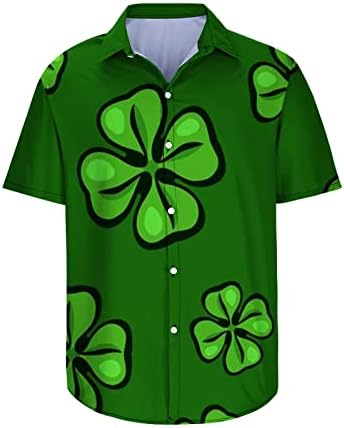 Мъжка Риза в Деня на Св. Патрик, Хавайски Ризи с копчета, Ежедневни Блузи С Къс Ръкав, Летен Зелен Топ с Ирландски Трилистником