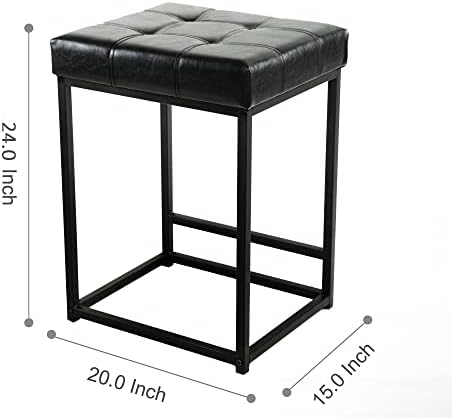 Квадратен метален стол GIA височина 24 инча с поставка за краката и тапицерия от черна веганской на кожата с дрямка,