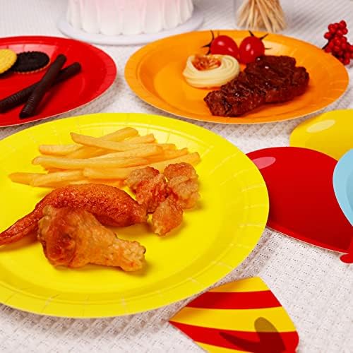 100 БР 9-инчови цветни хартиени чинии за вечеря и десерт, голям набор от празнични аксесоари за рожден ден, кръщене,
