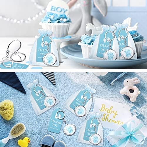 24 Комплекта Подаръци за душ за момчета за гости, Ключодържатели с мини-компактен огледало Blue Отпечатъкът, Торбички