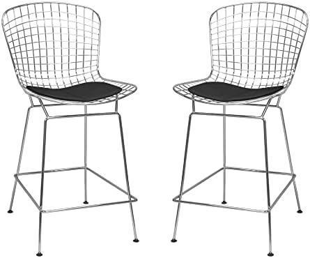 Модерен стол от хромирана тел средата на века, произведен по модата, за бара или кухнята, комплект от 2 теми, черен