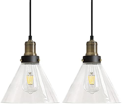 PoKat Модерен Индустриален Стъклена окачена лампа, Регулируема Окачен лампа за Фермерска къща, Лампион от Черен Метал