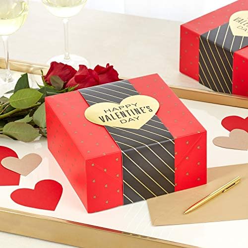 Подаръчни кутии Hallmark 8 среден размер на Св. Валентин (опаковка от 2 части: червена с черно-златна обвивка) за бижута,