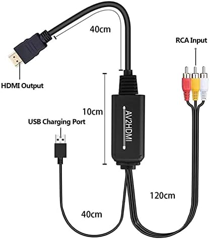 Конвертор RCA към HDMI кабел, Кабел RCA към HDMI, AV и HDMI Кабел Конвертор Кабел, 3RCA Композитен CVBS, Аудио и Видео