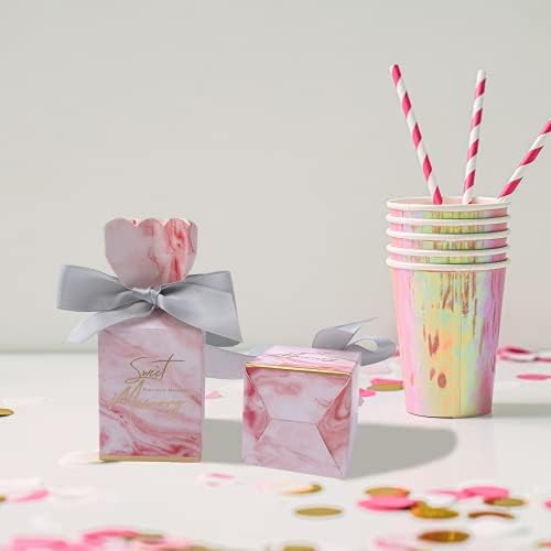Празнични украси 20PCS Розови Кутии за подаръци за Партита Среден Размер Мраморни Кутии за Бонбони Сватбени Декорации
