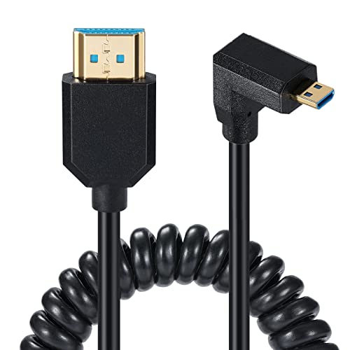 Спирален кабел Qaoquda Micro HDMI към HDMI, 8K Конектор Micro HDMI към HDMI конектора под ъгъл 90 Градуса, Пружинен удължителен