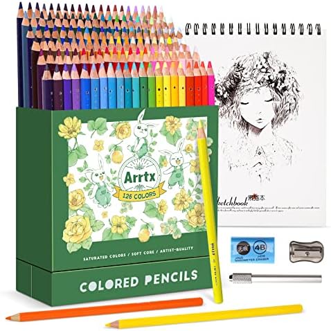 Комплект цветни Моливи Arrtx за възрастни, Раскрашивающих 126 цвята с Бележник за рисуване, Професионални Цветни Моливи