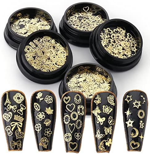 Златни Метални Карамфил за нокти, Комплект бижута от 3D-нийл арт, с Блестящи Люспи, Геометричен Дизайн на ноктите с цветове,