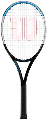 Тенис ракета Wilson Ultra 100L v3.0 черно/синьо/сребрист на цвят, с нанизанным на нея шнурком Syn Gut в нестандартни
