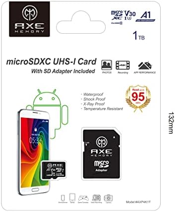 Карта Axu AXP4K1T microSDXC капацитет от 1 TB, UHS-I U3, A1, V30, 4K Ultra HD, C10, SD адаптер в комплекта