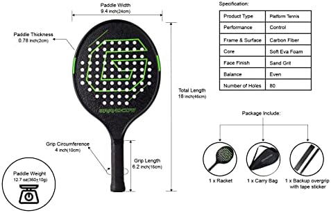 Ракета за тенис на платформата GRANDCOW С Гребло Pro От Въглеродни Влакна, Мощни Леки Гребла, Ракета за Паделя