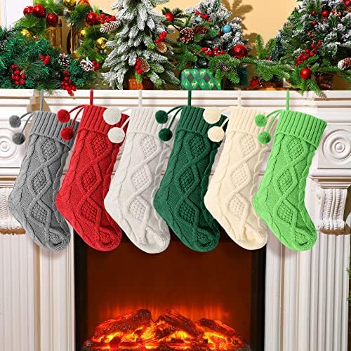 EBOOT 6 Опаковки, Коледни Чорапи с лъжичка-Помпоном, 14,5 Цолови Възли Коледни Окачени Чорапи на Кабела за Украса на