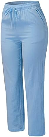 Ежедневни панталони WOCACHI за Жените, Обикновен Удобни Ластични Панталони с Висока Засаждане и Джобове, Летни Плажни