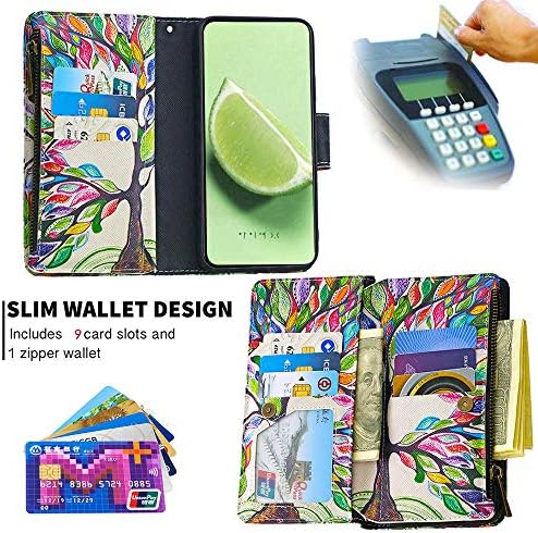 Многофункционална чанта-портфейл с цветен рисувани IVY за Samsung Galaxy A11 [9 карти и Парична карта] [Панти калъф-поставка]