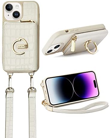 CUSTYPE за iPhone 14 Plus, една Чанта-портфейл с държач за карти за жени, за Носене с цип през рамо с каишка на китката,