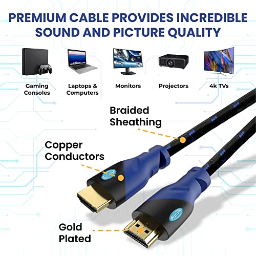 AURUM CABLES 30-крак кабел HDMI 4K @ 60Hz Ultra HD, висока скорост с Ethernet кабел HDMI с найлонови и златни свещи в