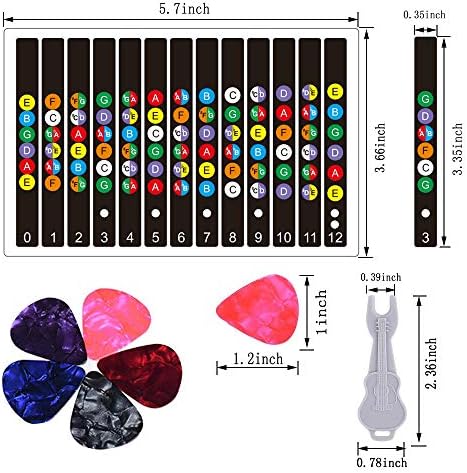 Етикети на Китара Лешояд, Стикери за Бележки с цветови кодове Kimlong, Стикер с Карта Ладов на Грифе за начинаещи, Подходящ за 6-Струнни Акустични електрически китари с