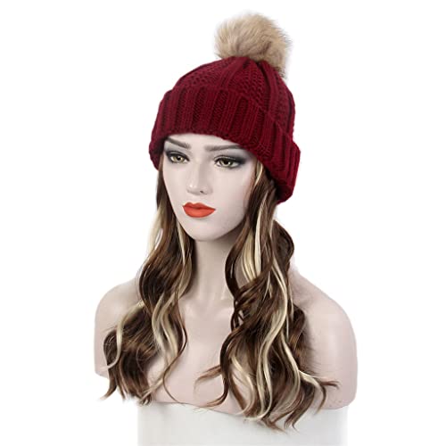 n /a Модни дамски шапка за коса, Червена вязаная шапка, перука, дълга къдрава кафява шапка-перука с подсветка