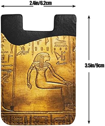 Държач за карти с египетски йероглифи за мобилен телефон, Кожена вложка за чантата си за мобилен телефон, Еластичен държач за карти на гърба на Притежателя на креди