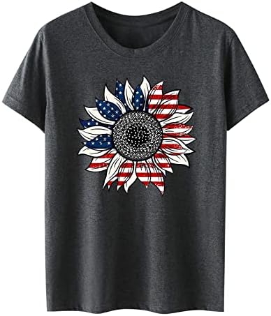 Дамски Обикновена Тениска На Деня на Независимостта, Дамски Топ с Флорални Принтом в формата на Звезда, Къс Ръкав, Дамски
