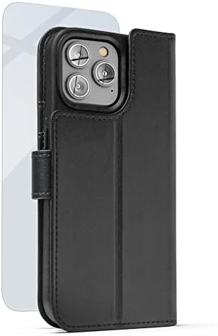 Чанта-портфейл MAG Folio, в портативни случай за iPhone 14 PRO, Подвижни държач за карти и защитно фолио за екрана, черна
