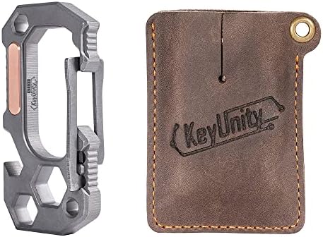 Мултифункционален карабинер KeyUnity KU01 от титан, 4 инструмента в 1 и комплект джобове в кожени съдружници EDC