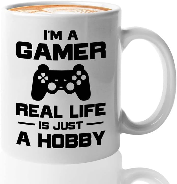 Кафеена чаша Gamer 11 грама, бяло Аз свири Подаръци Компютърен геймеру, Игри за Мъже, Подаръци за Него