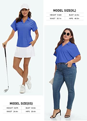 JINSHI Дамски Ризи Топка за голф С V-образно деколте и Къс ръкав, Спортно Топ UPF50 + Свободни Стаи Ризи, бързо съхнещи