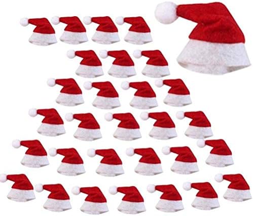 Warmshine 30 Опаковки Мини Коледни Шапки, Мини Коледни Шапки на Дядо Коледа, Коледни Близалка, Капачка за бонбони, Празнични