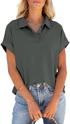 Дамска Риза с къси ръкави PGANDS с Къс ръкав, Летен Топ Копчета С яка, Ежедневни Тениска Свободно Намаляване С V-образно