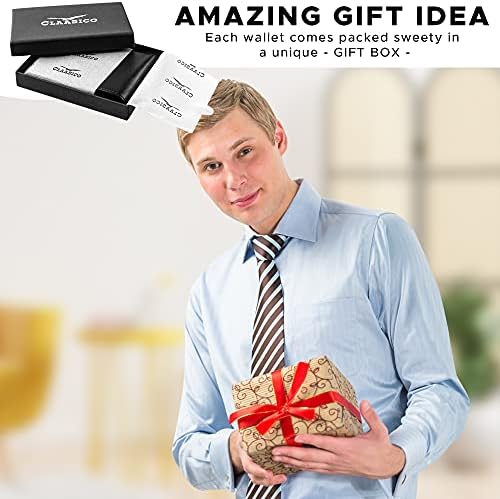 Мъжки портфейл - Тънък Двойно RFID Портфейл от естествена кожа - Подарък за мъже, Опаковани в Стилен подарък кутия