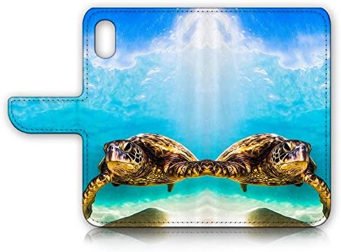 за iPhone XR, дизайнерски калъф-портфейл с панти капак за телефон, A21911 Синя морска костенурка 21911