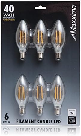 Led лампа Maxxima Candelabra с прозрачна нишка с нажежаема жичка, 40 W, Еквивалент на Топло Бяла 2700K 350 Лумена, 4