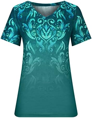 pbnbp Дамски Летни Модни Блузи Реколта тениска с V Образно деколте и Къс Ръкав С Флорални Принтом Свободно За Намаляване