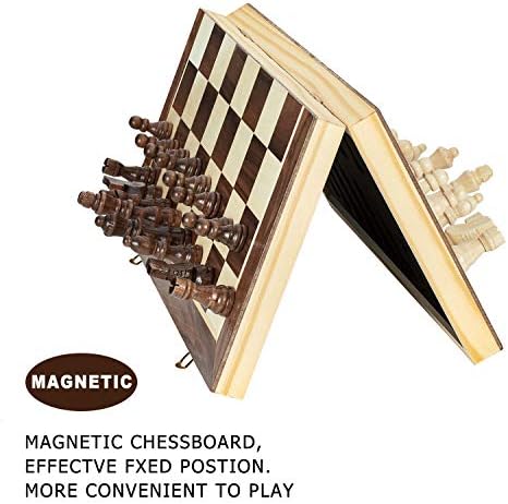 Комплект дървени магнитни шах AMEROUS 15 инча - 2 допълнителни Кралицата - Сгъваема дъска, Преносими Настолни шахматни