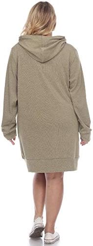 бяло женствена Рокля-пуловер в стил Блузи с качулка Размер Плюс White Mark с дълъг Ръкав