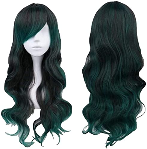Перука NCKPRO в европейски стил, женски секси черна перука с дълга коса, разпределени от двете страни, зелена перука,
