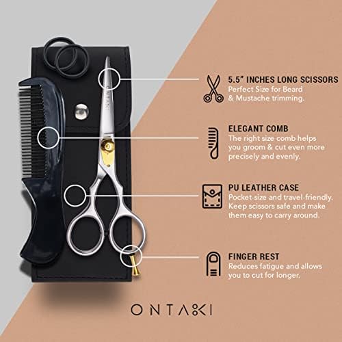 Комплект от 2 японски стоманени салонных ножица за подстригване на брада ONTAKI (черно със сребро) - Фризьорски ножици